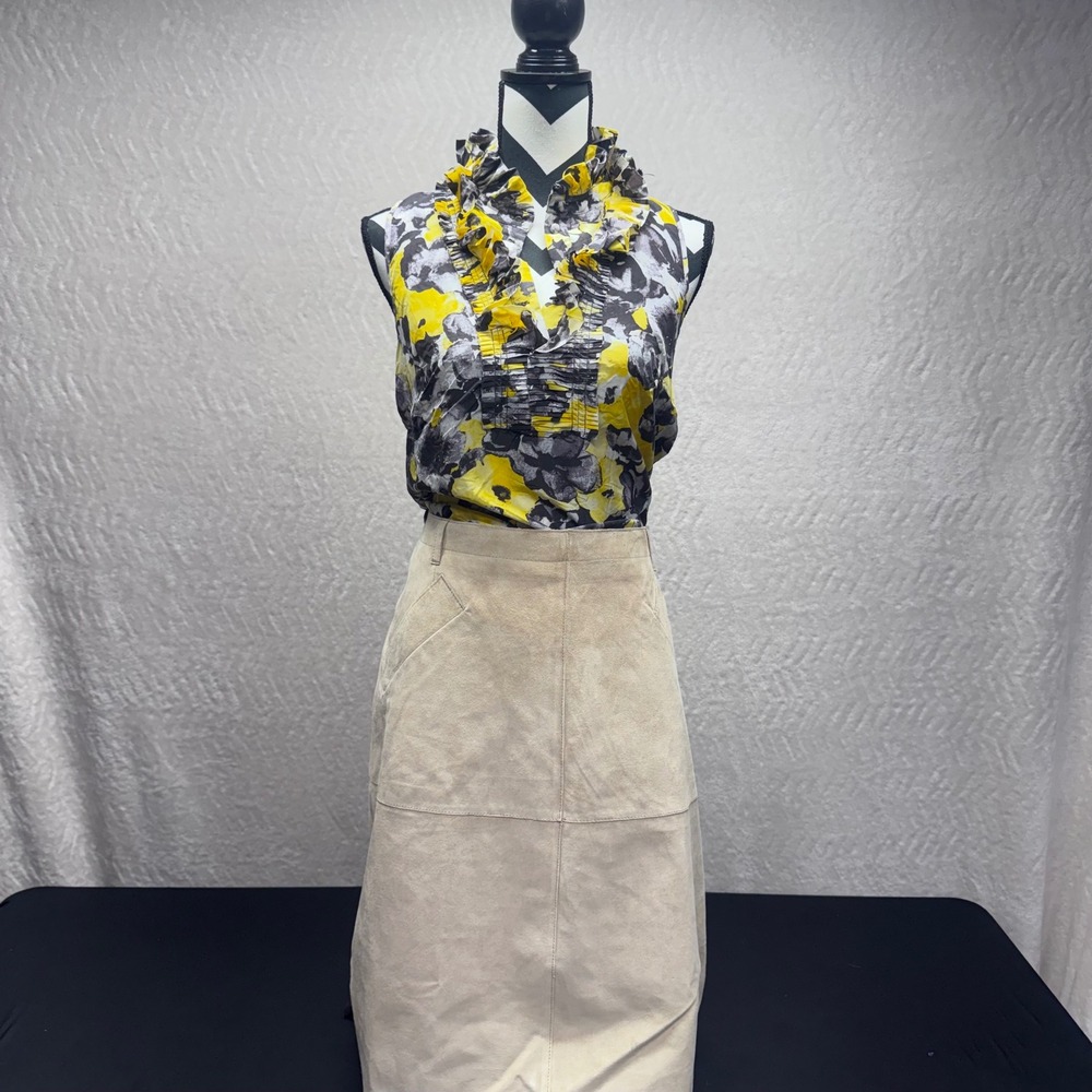 Isaac Mizrahi for Target Tan Suede Leather A-Line Midi Skirt Size 16 Pockets